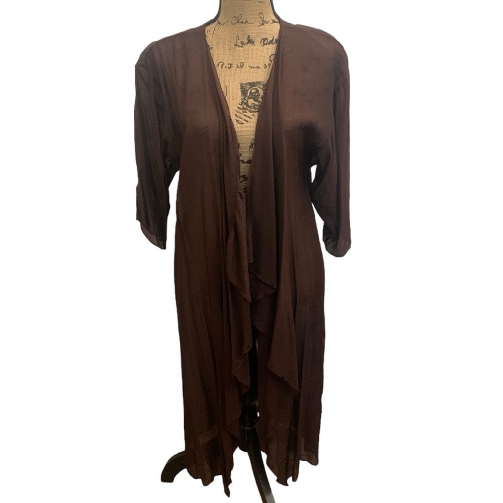 Lularoe Shirley  Brown Lightweight Short Sleeve Kimono Cover Open Front Size M‎